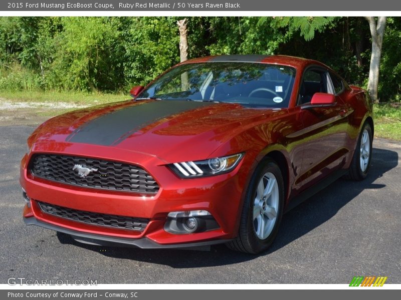 Ruby Red Metallic / 50 Years Raven Black 2015 Ford Mustang EcoBoost Coupe