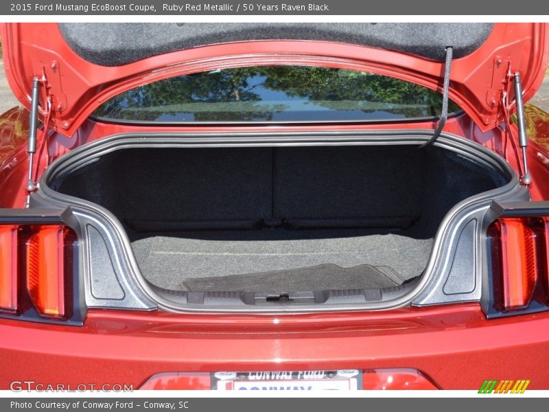 Ruby Red Metallic / 50 Years Raven Black 2015 Ford Mustang EcoBoost Coupe