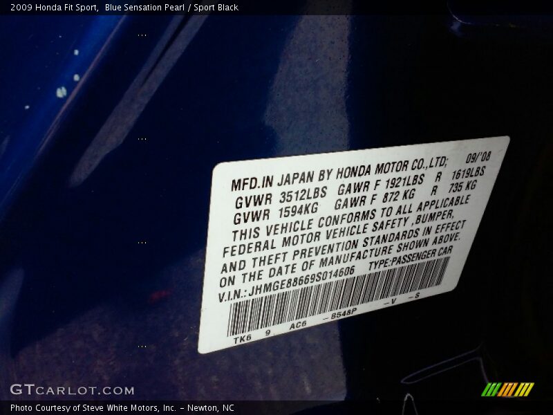 Blue Sensation Pearl / Sport Black 2009 Honda Fit Sport