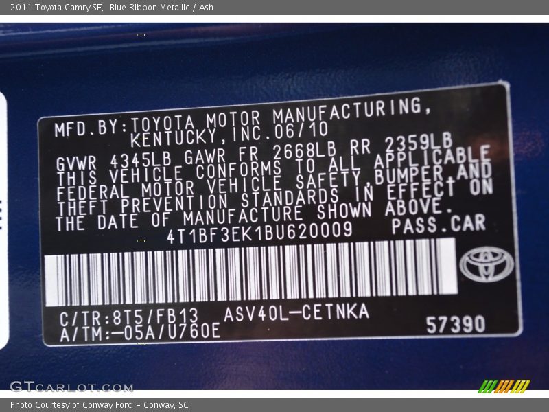 Blue Ribbon Metallic / Ash 2011 Toyota Camry SE