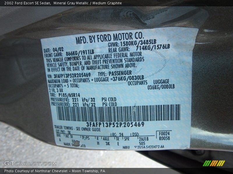 Mineral Gray Metallic / Medium Graphite 2002 Ford Escort SE Sedan