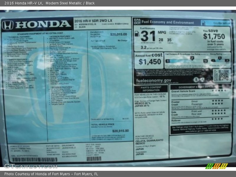 Modern Steel Metallic / Black 2016 Honda HR-V LX