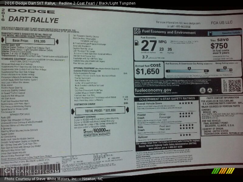 Redline 2 Coat Pearl / Black/Light Tungsten 2016 Dodge Dart SXT Rallye