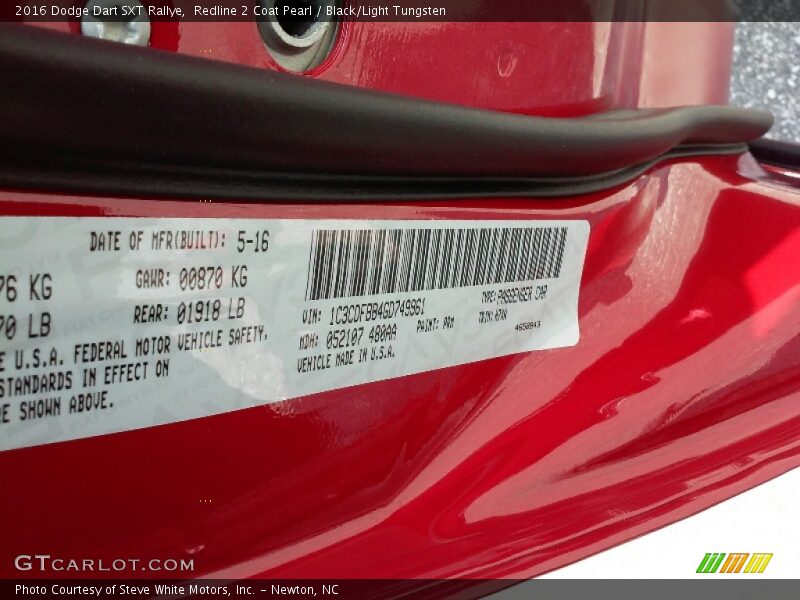 Redline 2 Coat Pearl / Black/Light Tungsten 2016 Dodge Dart SXT Rallye