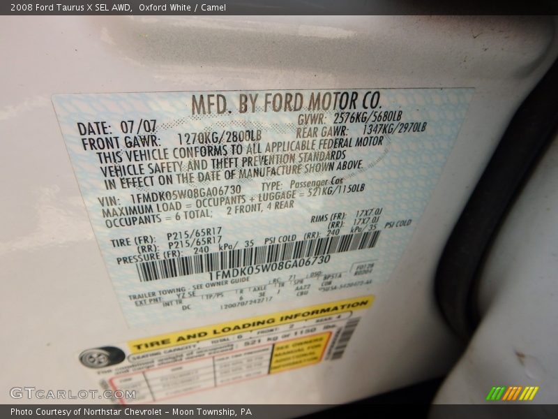 Oxford White / Camel 2008 Ford Taurus X SEL AWD