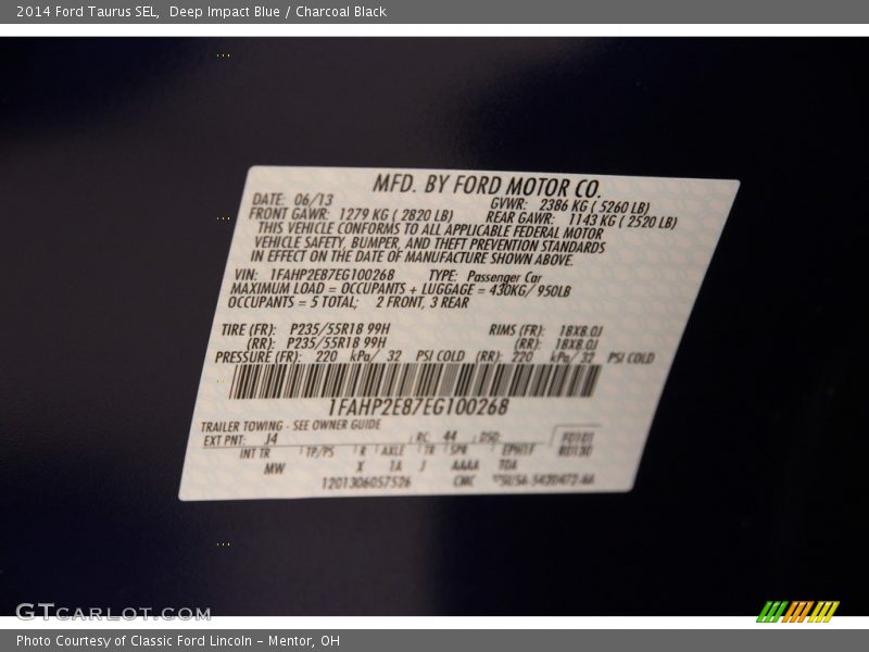 Deep Impact Blue / Charcoal Black 2014 Ford Taurus SEL