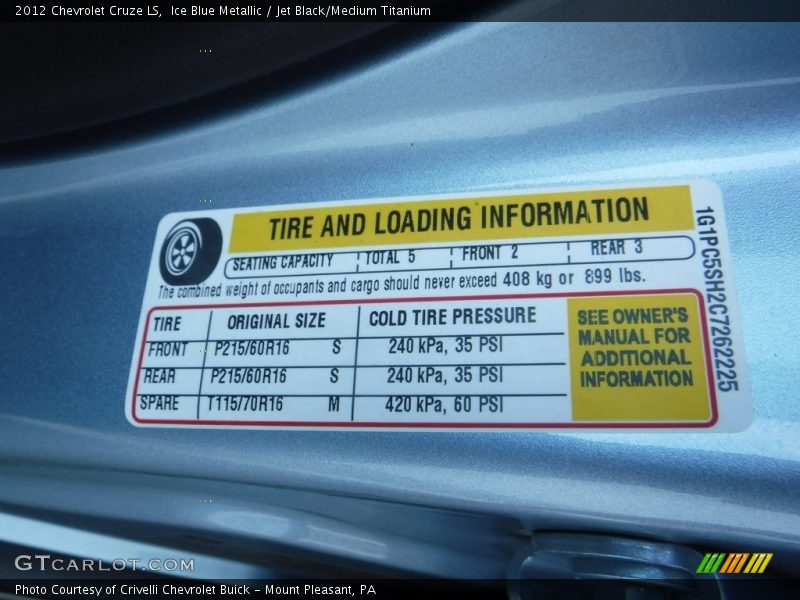 Ice Blue Metallic / Jet Black/Medium Titanium 2012 Chevrolet Cruze LS