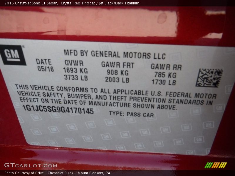 Crystal Red Tintcoat / Jet Black/Dark Titanium 2016 Chevrolet Sonic LT Sedan