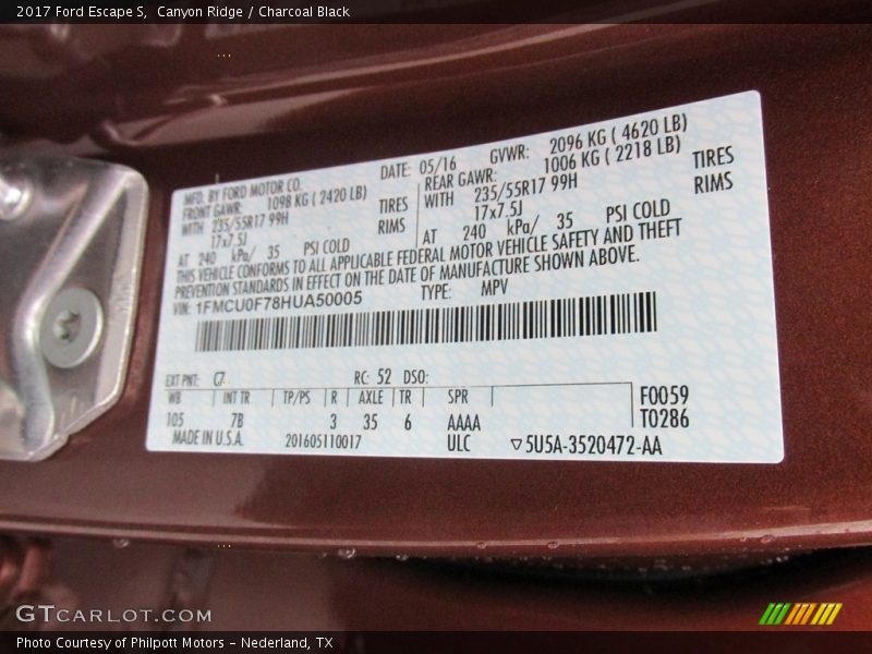 Canyon Ridge / Charcoal Black 2017 Ford Escape S