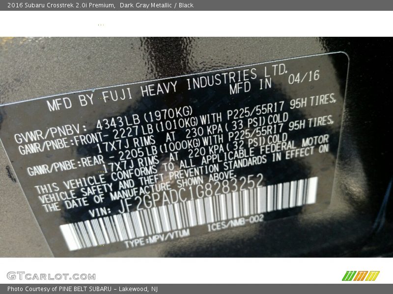 Dark Gray Metallic / Black 2016 Subaru Crosstrek 2.0i Premium