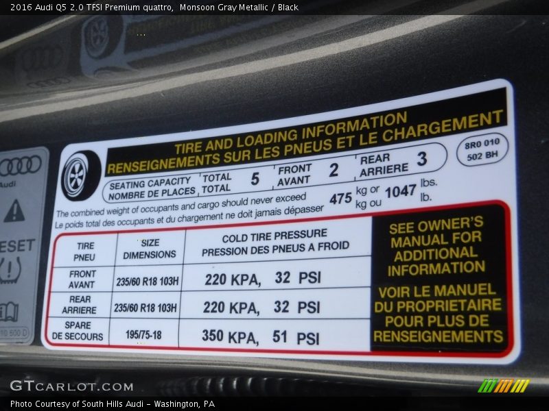 Monsoon Gray Metallic / Black 2016 Audi Q5 2.0 TFSI Premium quattro