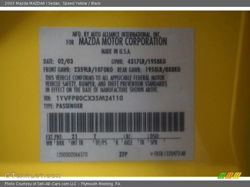 Speed Yellow / Black 2003 Mazda MAZDA6 i Sedan