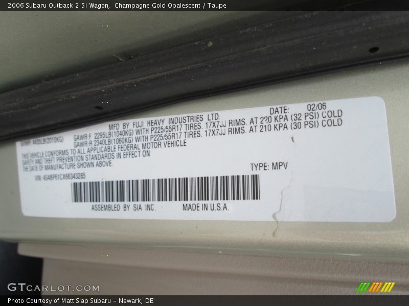 Champagne Gold Opalescent / Taupe 2006 Subaru Outback 2.5i Wagon