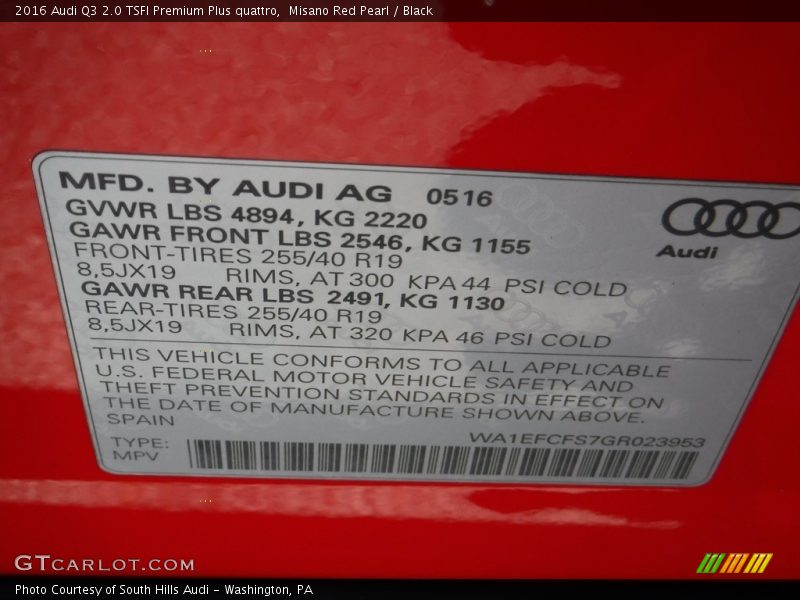 Misano Red Pearl / Black 2016 Audi Q3 2.0 TSFI Premium Plus quattro