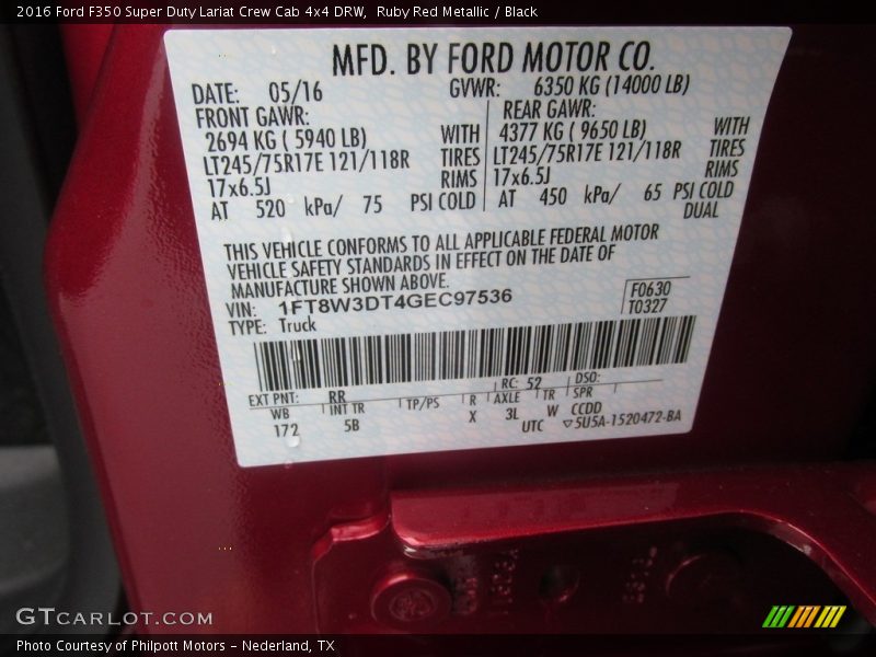 Ruby Red Metallic / Black 2016 Ford F350 Super Duty Lariat Crew Cab 4x4 DRW