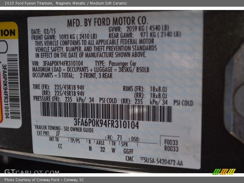 Magnetic Metallic / Medium Soft Ceramic 2015 Ford Fusion Titanium