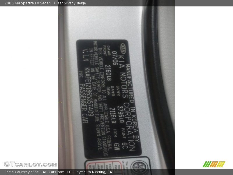 Clear Silver / Beige 2006 Kia Spectra EX Sedan