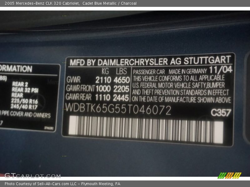 Cadet Blue Metallic / Charcoal 2005 Mercedes-Benz CLK 320 Cabriolet
