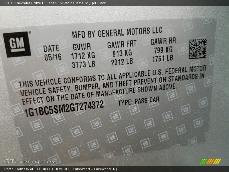 Silver Ice Metallic / Jet Black 2016 Chevrolet Cruze LS Sedan