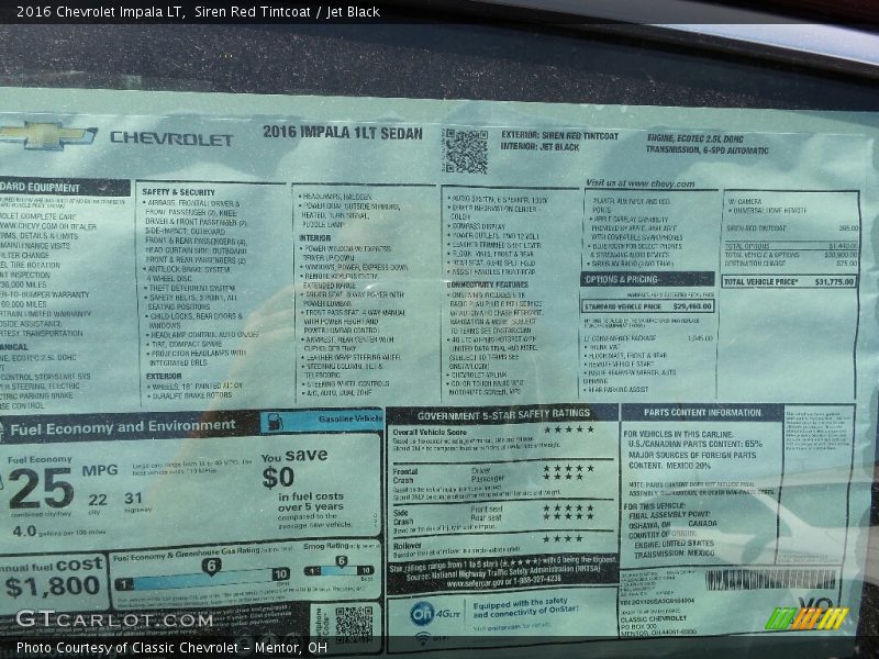 Siren Red Tintcoat / Jet Black 2016 Chevrolet Impala LT
