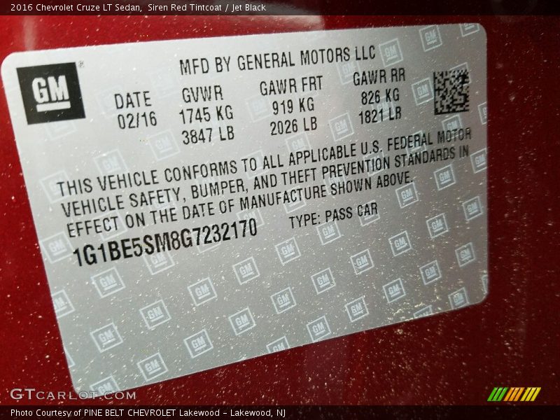Siren Red Tintcoat / Jet Black 2016 Chevrolet Cruze LT Sedan
