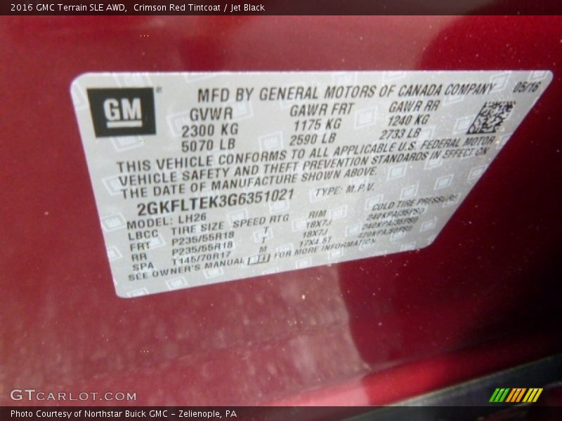 Crimson Red Tintcoat / Jet Black 2016 GMC Terrain SLE AWD