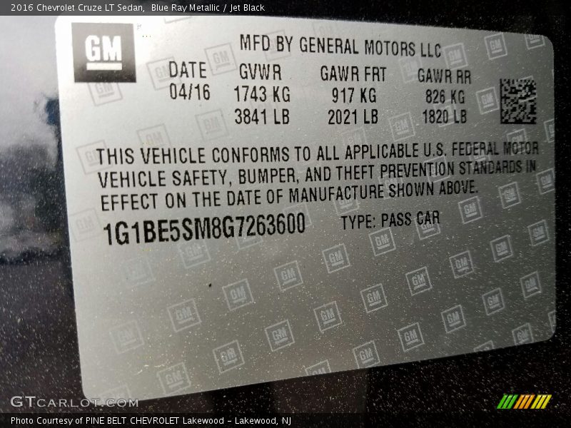 Blue Ray Metallic / Jet Black 2016 Chevrolet Cruze LT Sedan