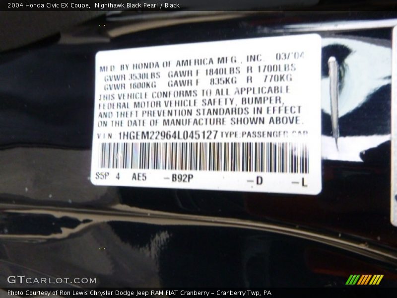 Nighthawk Black Pearl / Black 2004 Honda Civic EX Coupe
