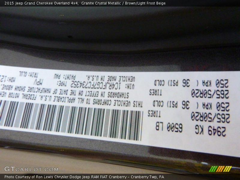Granite Crystal Metallic / Brown/Light Frost Beige 2015 Jeep Grand Cherokee Overland 4x4