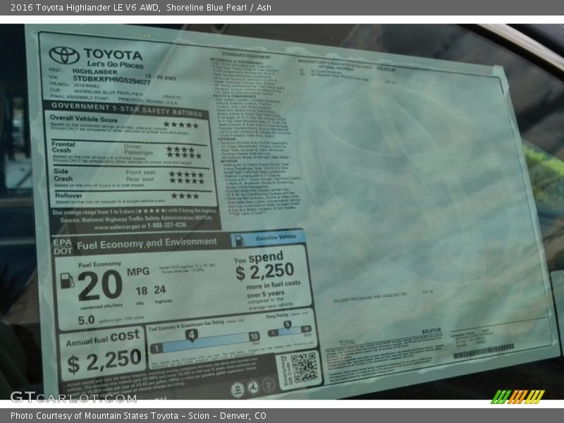 Shoreline Blue Pearl / Ash 2016 Toyota Highlander LE V6 AWD