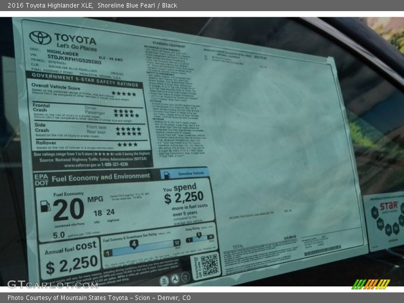 Shoreline Blue Pearl / Black 2016 Toyota Highlander XLE