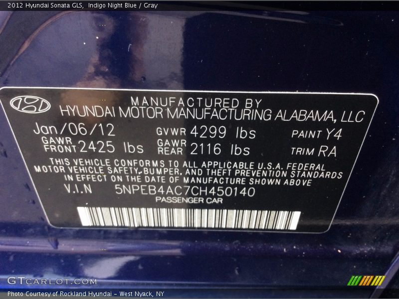 Indigo Night Blue / Gray 2012 Hyundai Sonata GLS