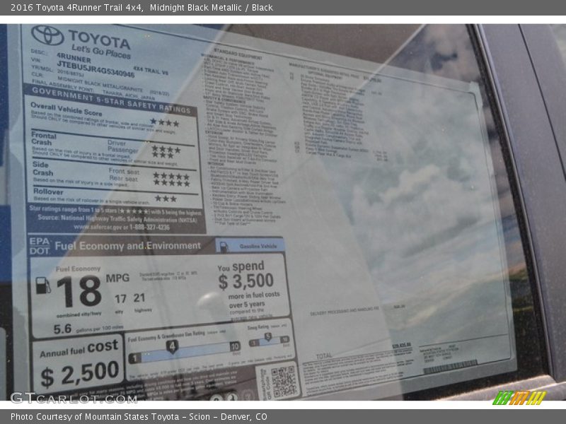 Midnight Black Metallic / Black 2016 Toyota 4Runner Trail 4x4