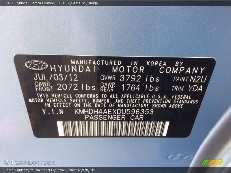 Blue Sky Metallic / Beige 2013 Hyundai Elantra Limited