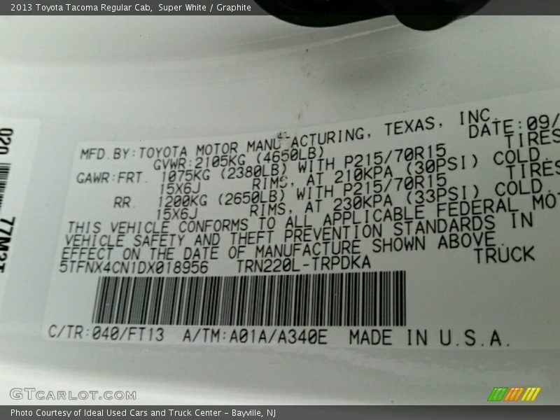 Super White / Graphite 2013 Toyota Tacoma Regular Cab