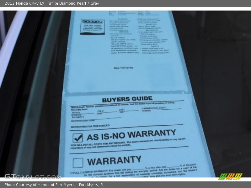 White Diamond Pearl / Gray 2013 Honda CR-V LX