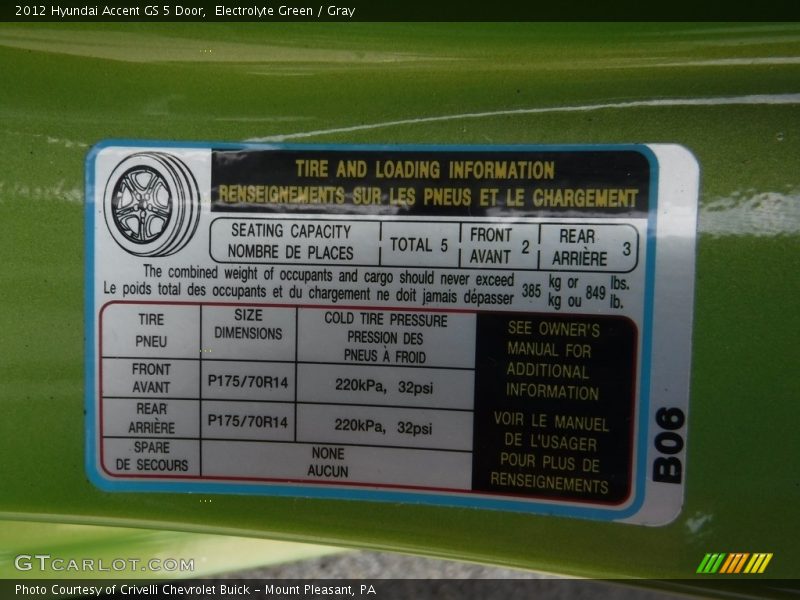 Electrolyte Green / Gray 2012 Hyundai Accent GS 5 Door