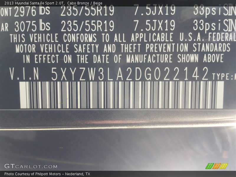 Cabo Bronze / Beige 2013 Hyundai Santa Fe Sport 2.0T