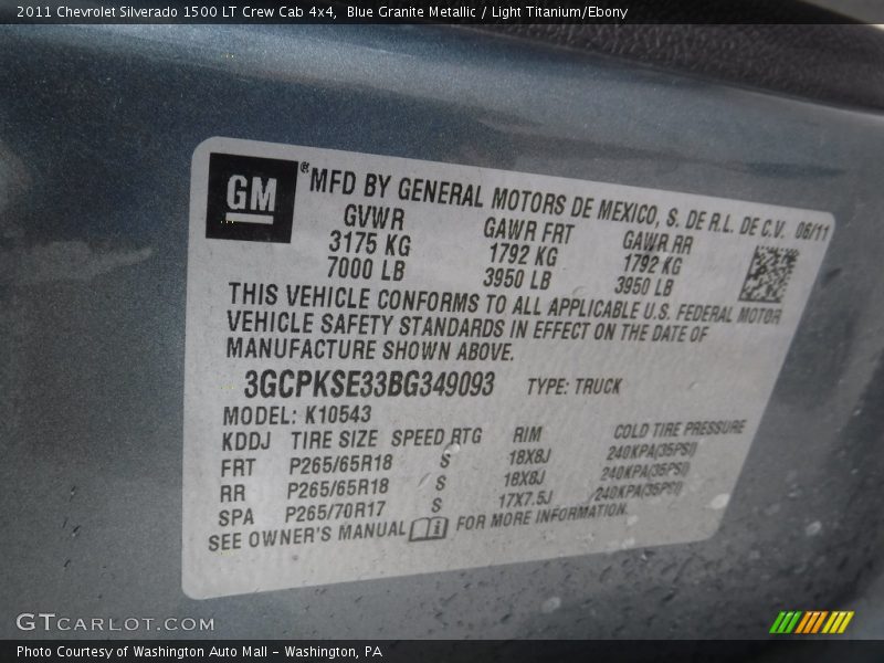 Blue Granite Metallic / Light Titanium/Ebony 2011 Chevrolet Silverado 1500 LT Crew Cab 4x4