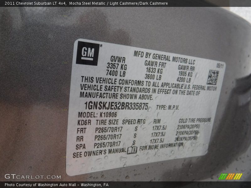 Mocha Steel Metallic / Light Cashmere/Dark Cashmere 2011 Chevrolet Suburban LT 4x4