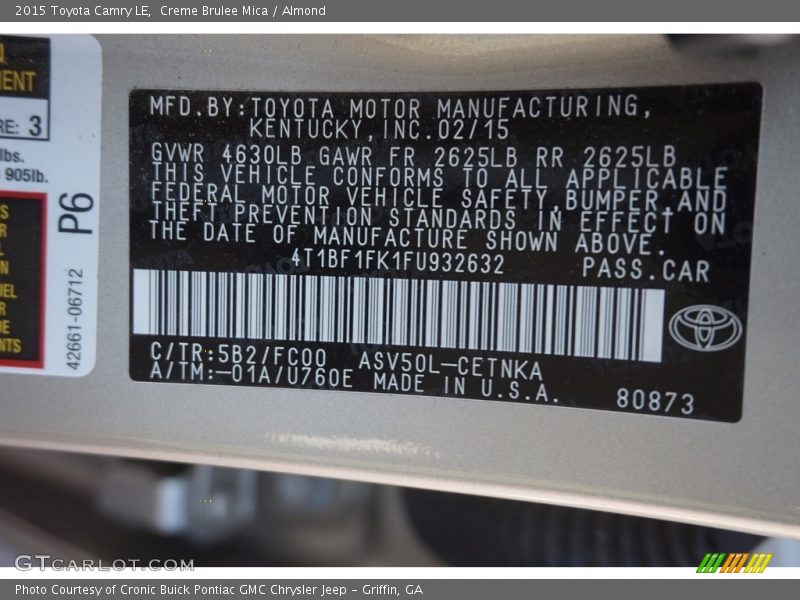 Creme Brulee Mica / Almond 2015 Toyota Camry LE