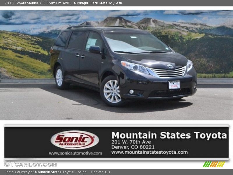 Midnight Black Metallic / Ash 2016 Toyota Sienna XLE Premium AWD