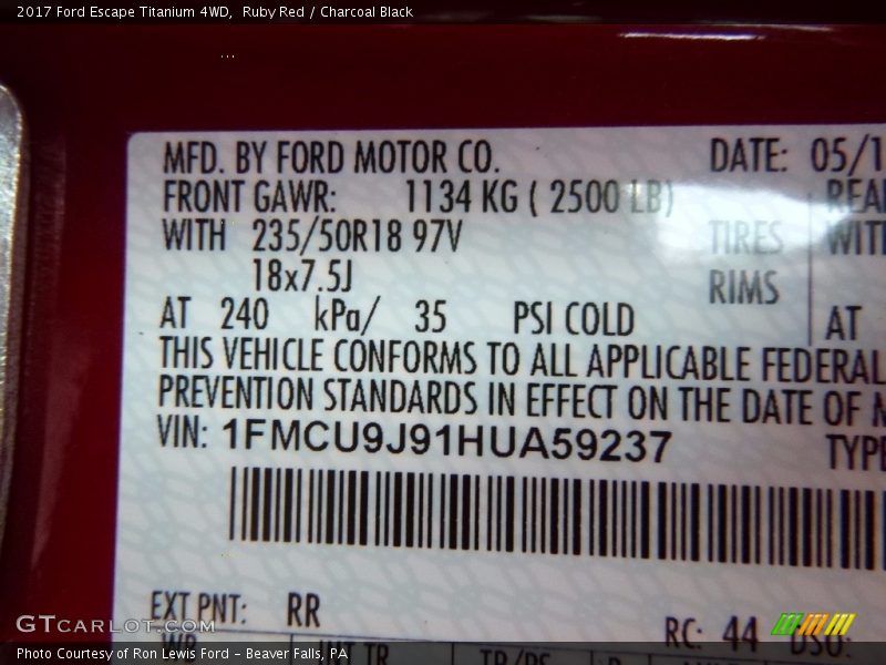 Ruby Red / Charcoal Black 2017 Ford Escape Titanium 4WD