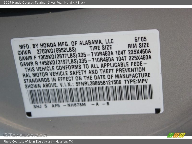 Silver Pearl Metallic / Black 2005 Honda Odyssey Touring