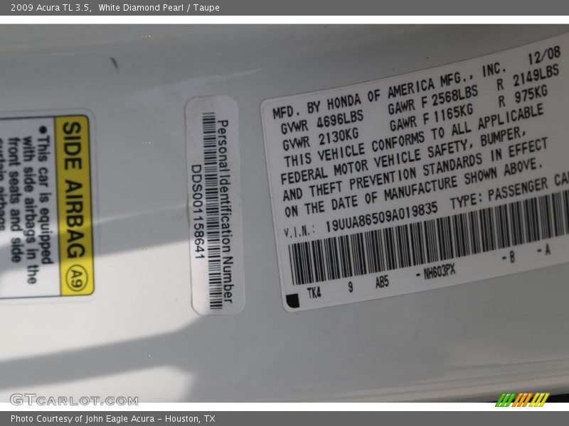 White Diamond Pearl / Taupe 2009 Acura TL 3.5