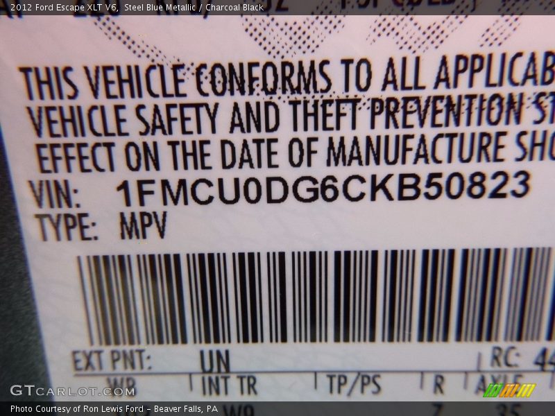 Steel Blue Metallic / Charcoal Black 2012 Ford Escape XLT V6