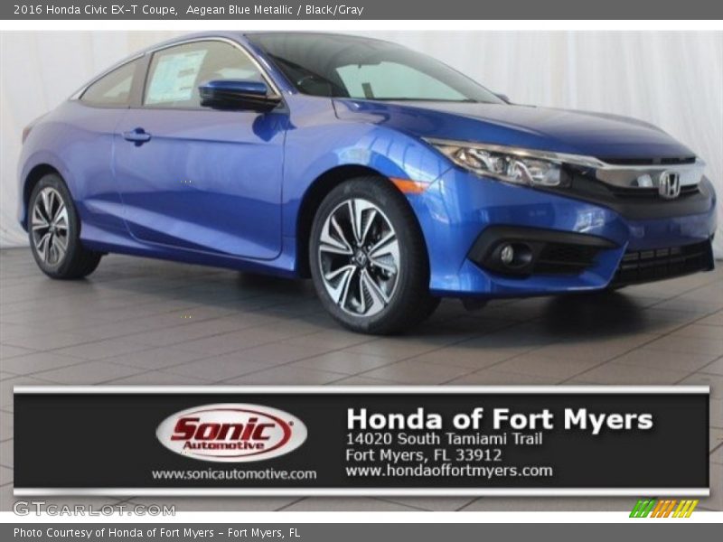 Aegean Blue Metallic / Black/Gray 2016 Honda Civic EX-T Coupe