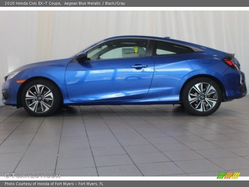 Aegean Blue Metallic / Black/Gray 2016 Honda Civic EX-T Coupe