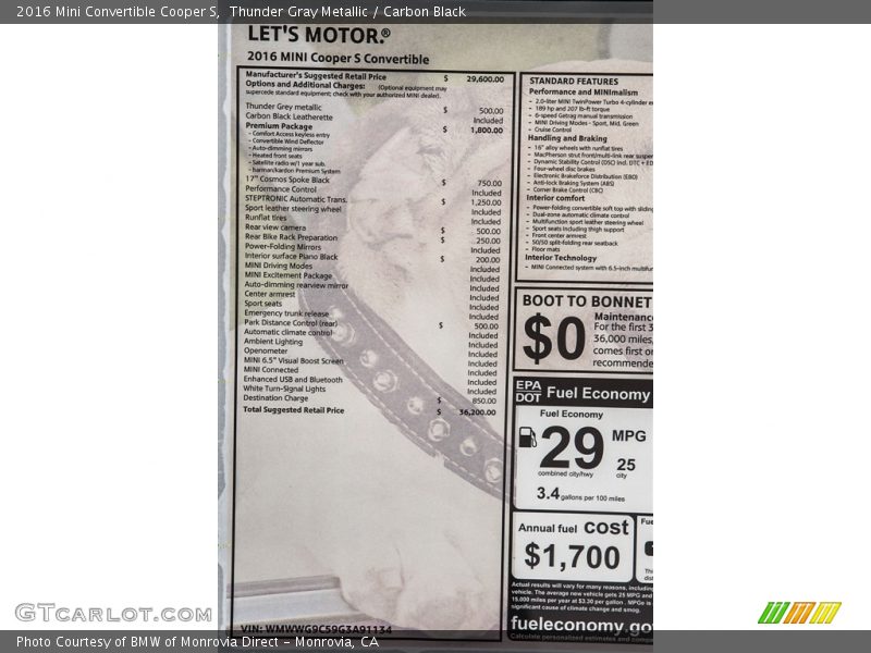 Thunder Gray Metallic / Carbon Black 2016 Mini Convertible Cooper S