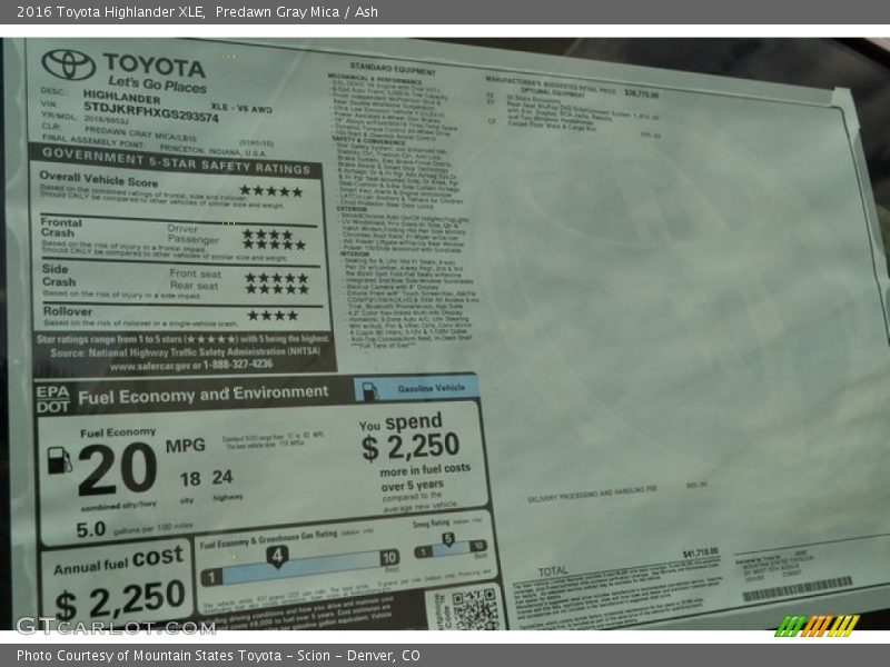 Predawn Gray Mica / Ash 2016 Toyota Highlander XLE